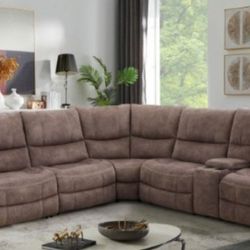 Brand New Super Plush Brown Reclining Sectional Sofa