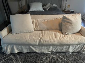 Cream Linen Slipcovered Sofa