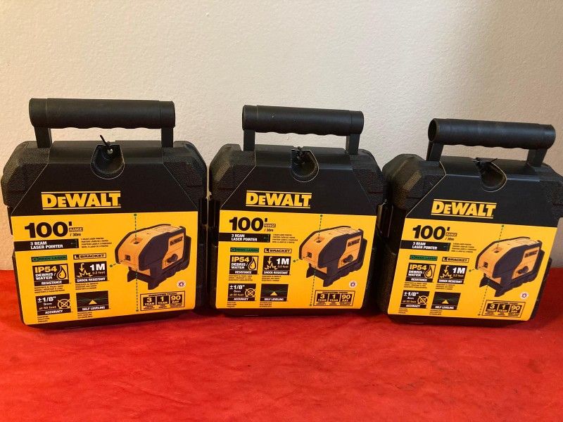 DEWALT 100 ft. Green Self-Leveling 3-Spot Laser Level with (2) AA Batteries & Case ($100 each)