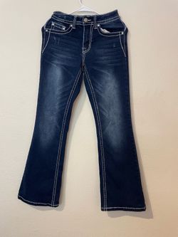 Rebel Flare jeans with embroidery and bedazzled on back pockets size 3
