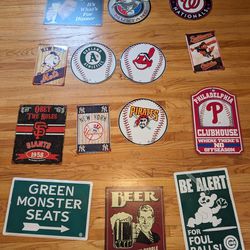 Metal Baseball And Beer Signs