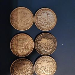 6 Morgan Dollar Silver Plated 
