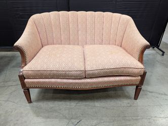 Poor condition Traditional Patterned Fabric Two-Seater Sofa with Wood Frame