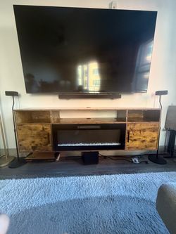 70” Farmhouse Fireplace TV Stand / Entertainment Center – Brown