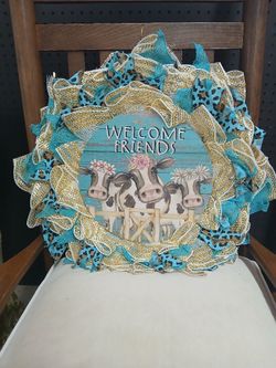 Spring Time Cow Wreath Welcome Friends