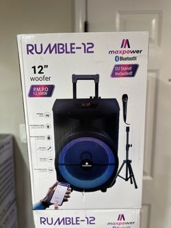 MAXPOWER RUMBLE-12 Bluetooth PA Speaker System, 12" Woofer, DJ Stand, FM Radio