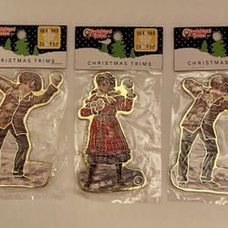 VINTAGE CARDBOARD CUTOUT CHRISTMAS Snowball Fight ORNAMENTS Lot 3 Old New Stock