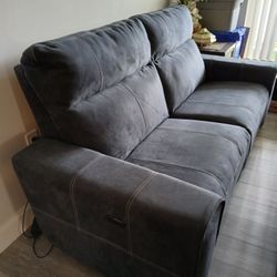 Leather Suede Blue Recliner Loveseat Couch
