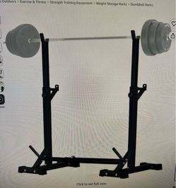 Adjustable squat rack with barbell and weights
