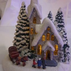 Thomas Kinkade, "Winter at Mountain Chapel" Lighted House