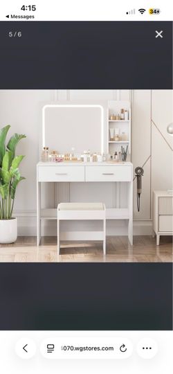 Makeup Vanity Desk with Lighted Mirror & Power Outlet, Makeup Vanity with stool
