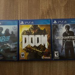 PlayStation 4/ PS4 Games - Uncharted 4, Doom, and Need For Speed