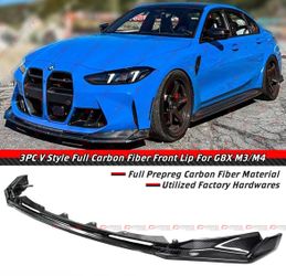 21-26 BMW M3 / M4 V Style 3pc Dry Carbon Fiber Front Bumper Lip