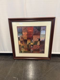Abstract Geometric Framed Art Print in Dark Wood