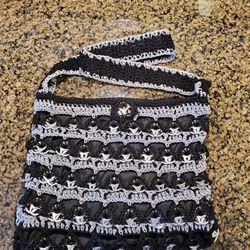 Soda Tabs Crocheted Purse. Handmade. Black And Silver