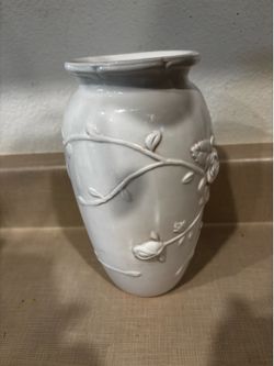 10” white embossed vase