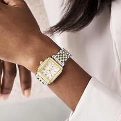 Michele Deco Day Diamond MOP Dial Two Tone Gold Ladies Watch Diamond Markers
