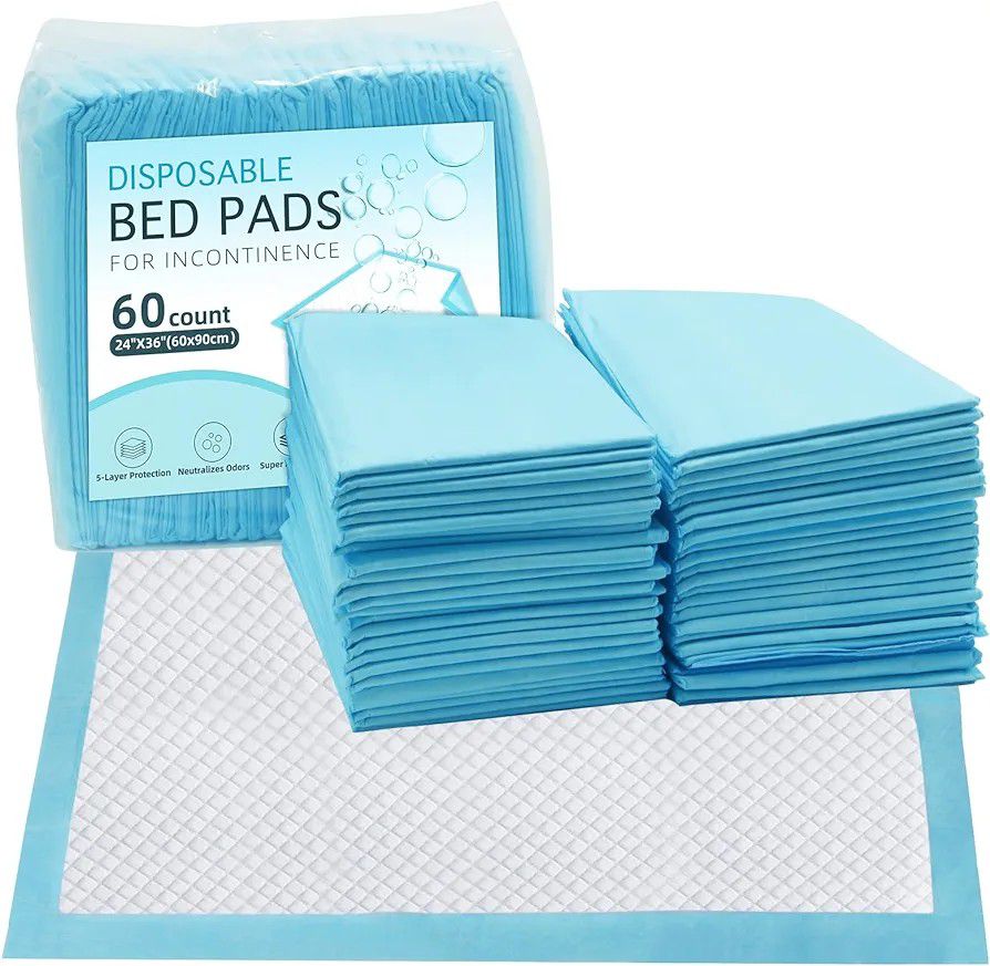 Disposable Bed Pads for Incontinence 24 x 36"- 60 Count Chucks Pads Disposable Adult Ultra Absorbent 45g Bulk Heavy Duty Bed Pads Incontinence