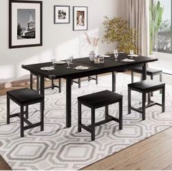 7-Piece Extendable Dining Table Set with 6 Stools