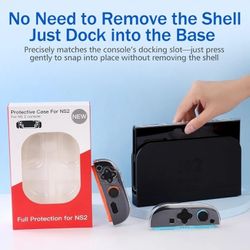 Rovhina Clear Protective Case for Switch 2, Made of Slim Hard PC, with Reserved Holes for The Original Kickstand, Compatible with The Original Dock, a