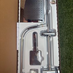 Premier Wall Bar Shower Kit 1-Spray 8 in. Square Rain Shower Head with Hand Shower in Chrome