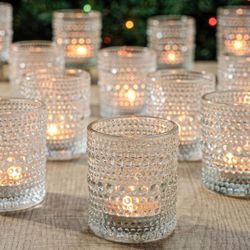 24pcs Votive Candle Holders for Home Decor, Clear Glass DIY Wax Filling Tealight Candle Holders, Tea Light Candles Holder for Wedding Table Decoration