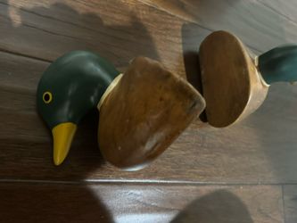 Vintage Mallard Ducks Hand Carved & Hand Painted Very Old 
