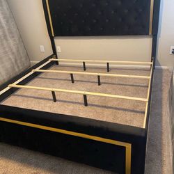 Black & Gold Queen Size Bed frame 