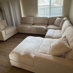 6PC Modular sectional sofa set Beige corduroy fabric
