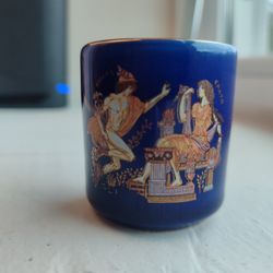 Vintage Greek Handmade Blue 24K Gold Cup – Mythology Design (Made in Greece)