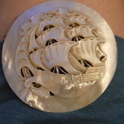 Vintage Mother Of Pearl Carved Medallion 