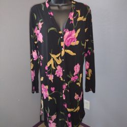 Susan Graver Women's Long Sleeve Floral Patterned Long Hanging Blouse (s)