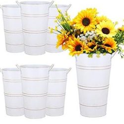 New 6 Pcs 12 Inch Galvanized Metal Vase, French Flower Bucket for Cut Flowers, Metal Flower Bucket Decoration, Home Farmhouse Vase Table Decoration