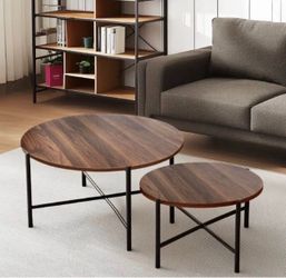 New in the box Latepis Round Coffee Tables Wooden Coffee Table Set of 2 for Living Room End Side Table Accent Table Walnut
