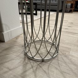 Glass top side table / iron base silver grey round side end table