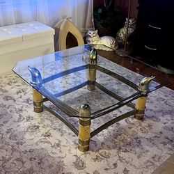 Vintage Brass 80s Style Coffee Table   