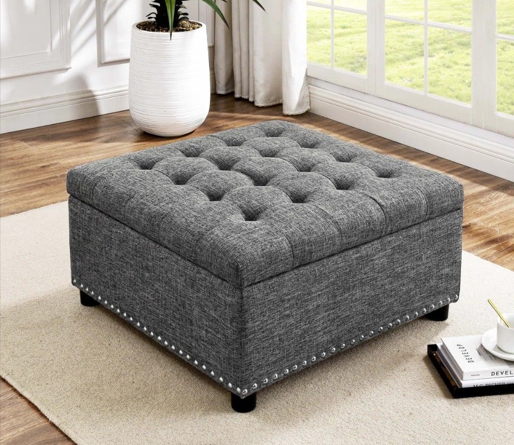 Audel Tufted Square Storage Ottoman Grey