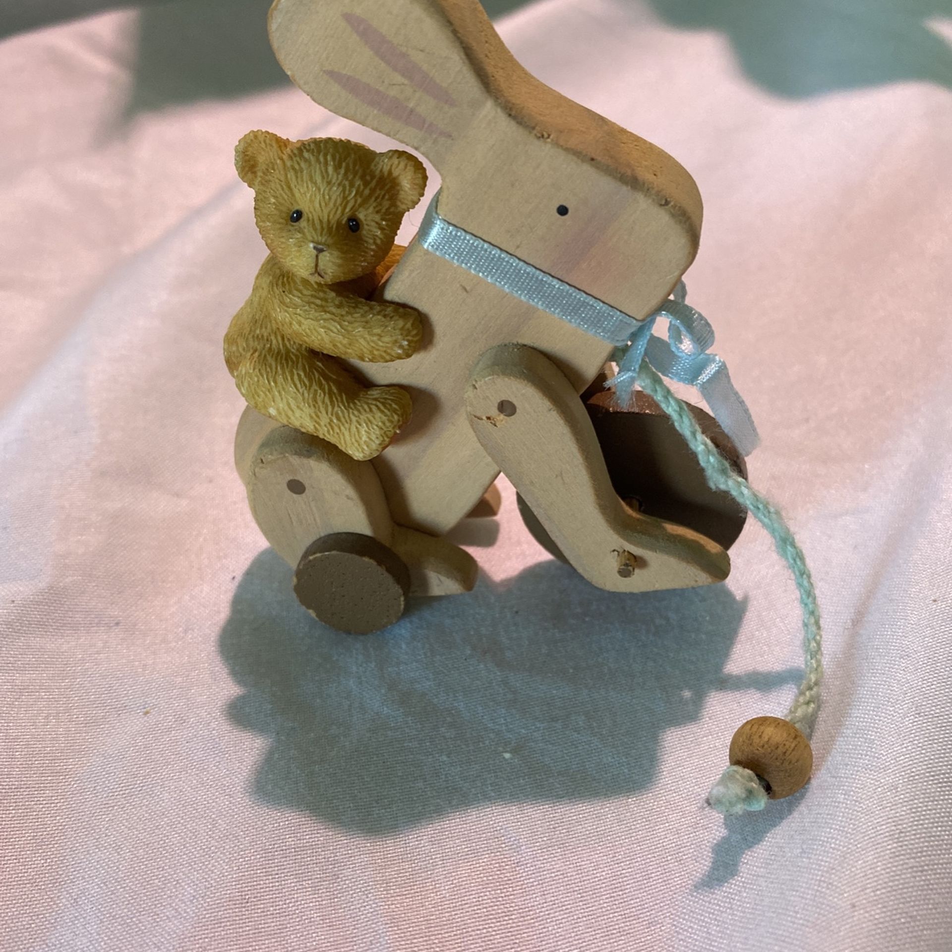 1999 Cherished Teddies Vintage Rare Toy Bear on Bunny Rabbit Mini Figurine