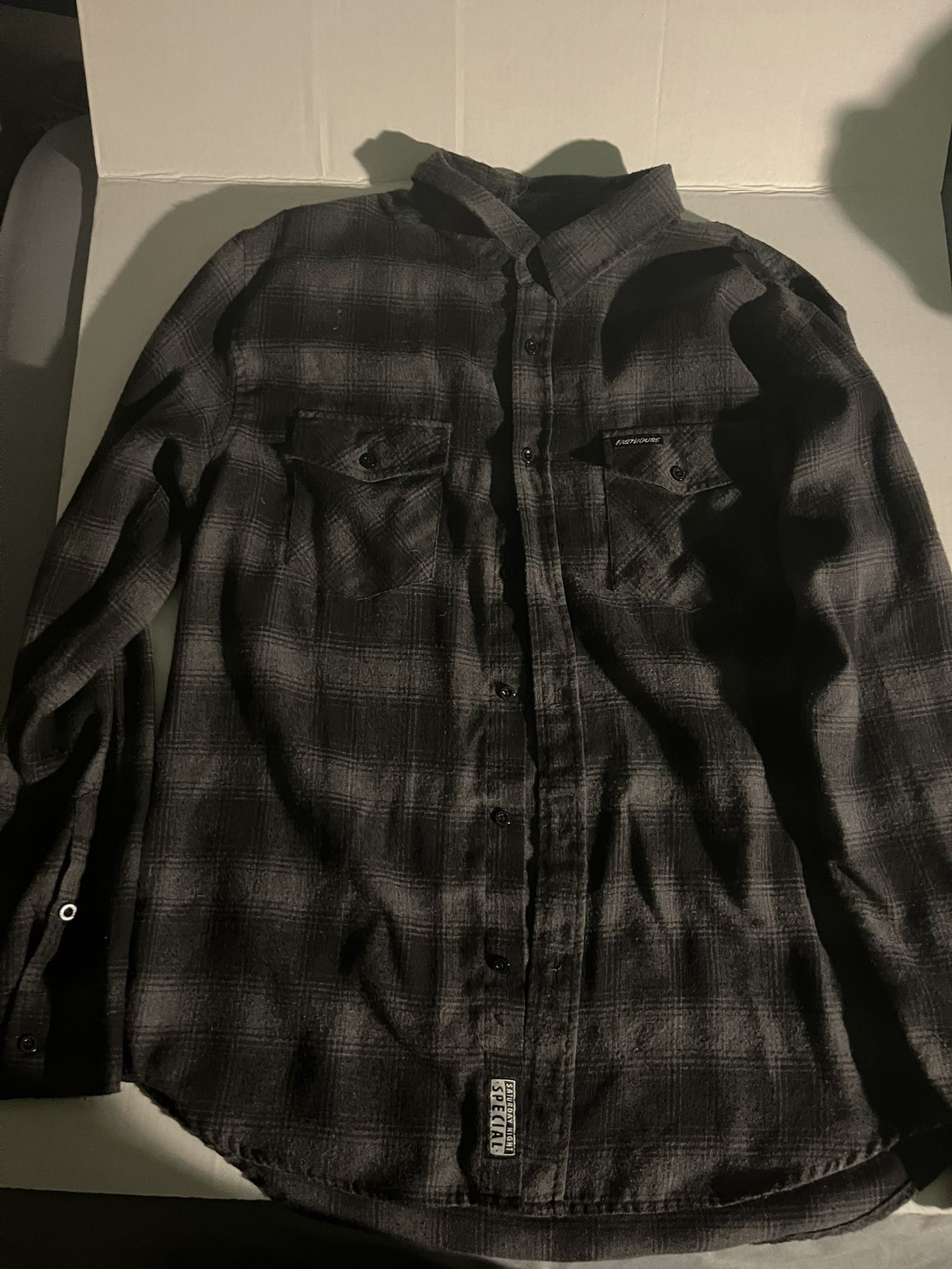 Fasthouse Customs Shirt Mens Extra Large Gray Plaid Button Up Flannel Workwear