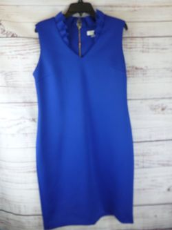 Calvin Klein Women's Royal Blue Ruffle V-Neck Sleeveless Sheath Dress Sz 14 -K2A