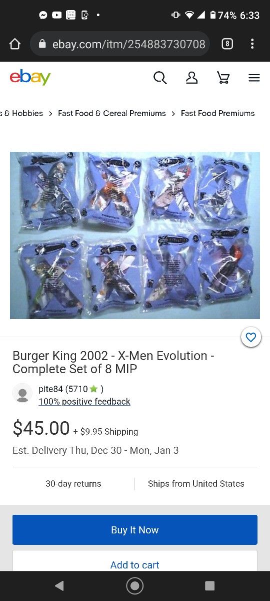 2001 Burger King Kids Club X Men Figures Complete Set