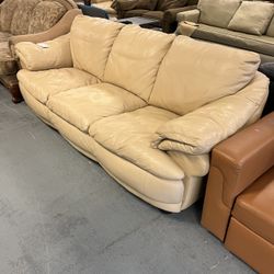Beige Leather Couch (in Store)