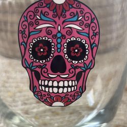 Sugar Skull Stemless Wine Glass -Pink
