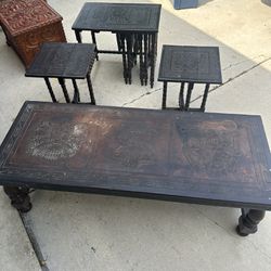 Peruvian Leather Coffee Table And Folding Tables