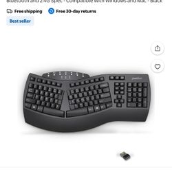 Perixx PERIBOARD-612B Wireless Ergonomic Keyboard - Dual Bluetooth and 2.4G Spec - Compatible With Windows and Mac - Black