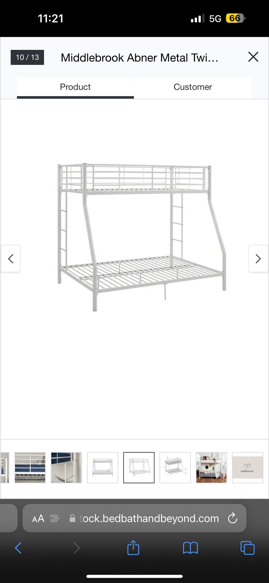 White Metal Twin Over Full Bunk Bed 