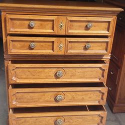 Heritage Neoclassical Dresser Tall Chest on Wheels - Circa 1960's - Excellent Condition - Dovetailed Drawers - (51"H x 44"W - 21"D) Approx.  