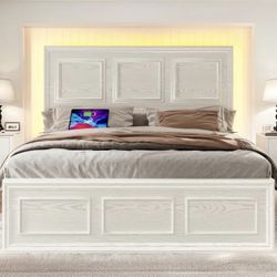 Modern LED Bed Frame with RGB Lights – App & Remote Control, Music Sync, Storage Design