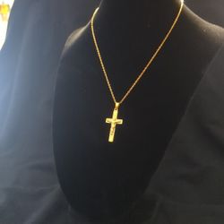 Hanging Jesus Pendant 18k Gold Plated Stainless Steel Necklace 16+2 Length 