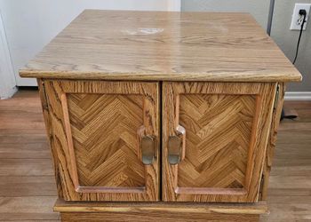 Wooden Herringbone Design End Table/ Storage